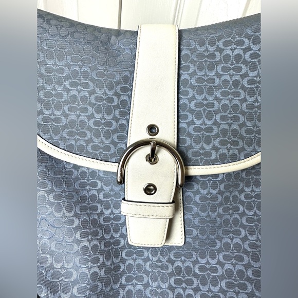 Vtg COACH Signature Jacquard Crossbody Purse Blue Canvas White Leather Y2K Bag - Picture 10 of 16